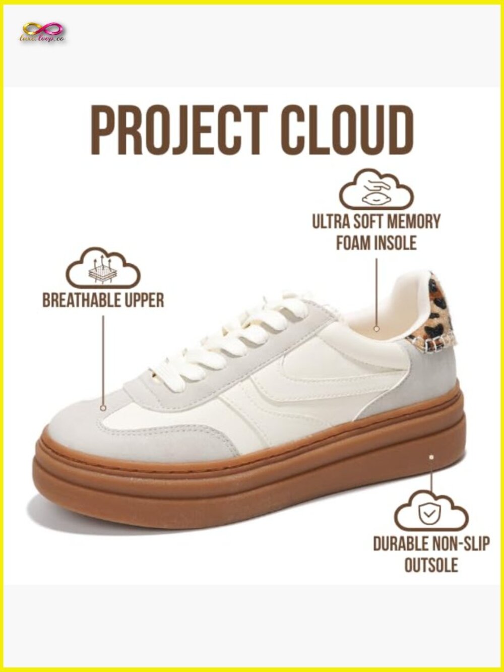 Platform Sneakers with Memory Foam Insole Lightweight Non-Slip Fashion Lace Up - Picture 3 of 7